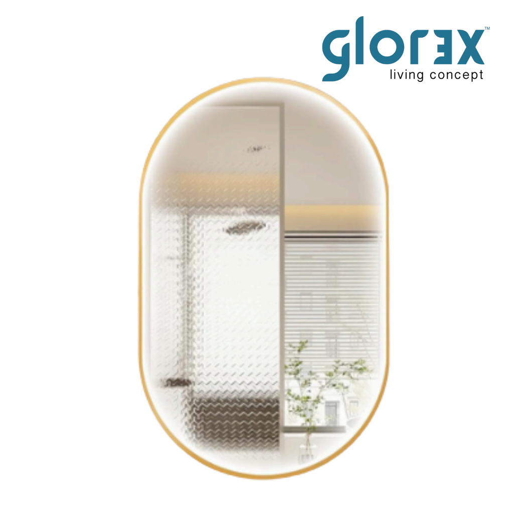 GLorex GLC PL5090A402- HSLED(GGD) Pill Shaped LED Bathroom Mirror 500 x 900mm Green Gold Aluminium Frame Front LED Light
