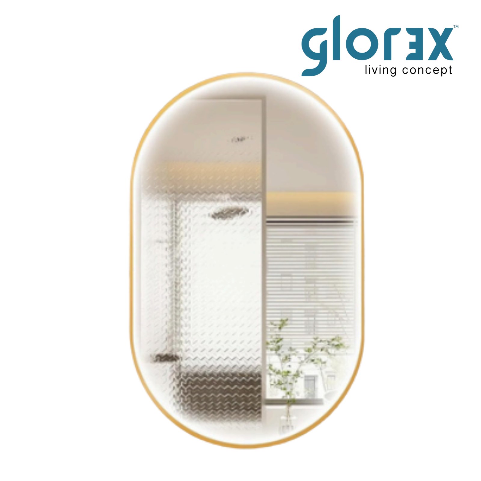 GLorex GLC PL5090A402- HSLED(GGD) Pill Shaped LED Bathroom Mirror 500 x 900mm Green Gold Aluminium Frame Front LED Light