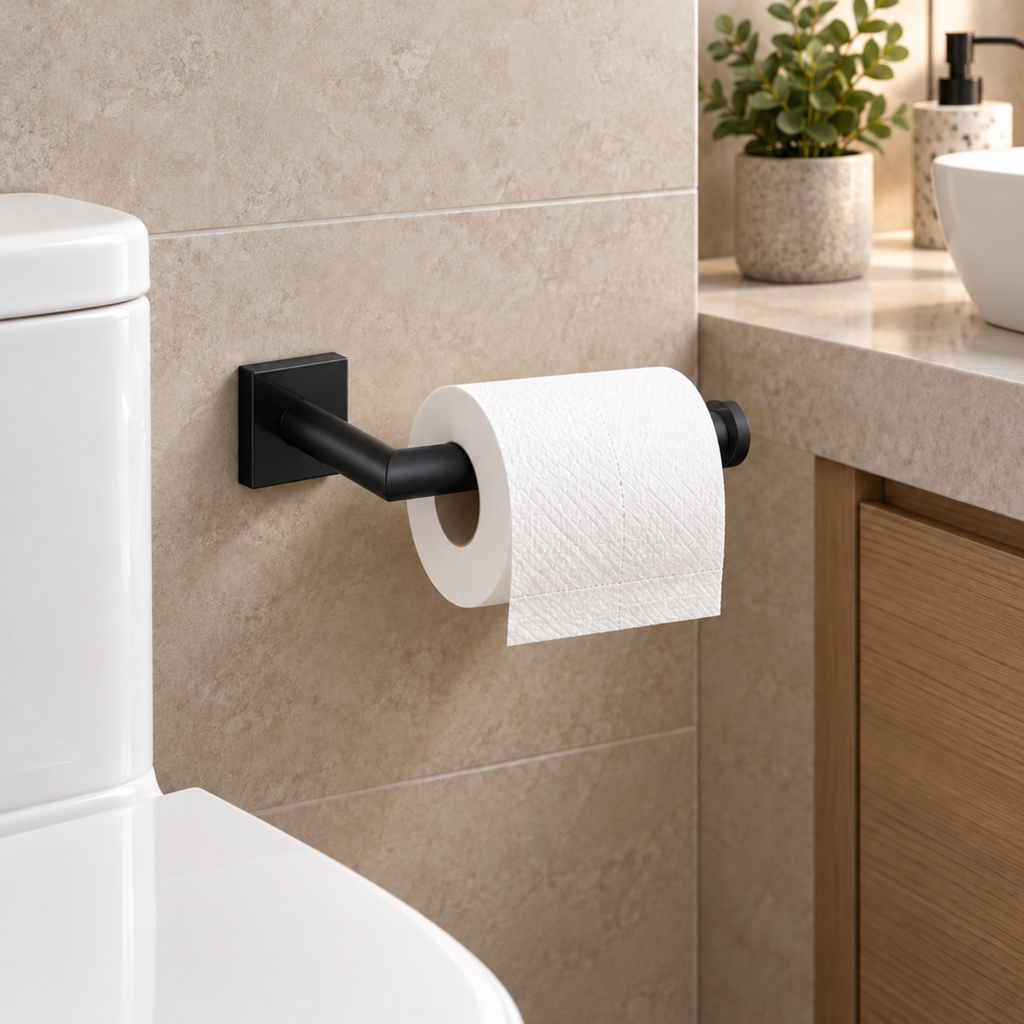 Onimi S3607BL 155mm Wall-Mounted Matt Black Finish Toilet Paper Holder