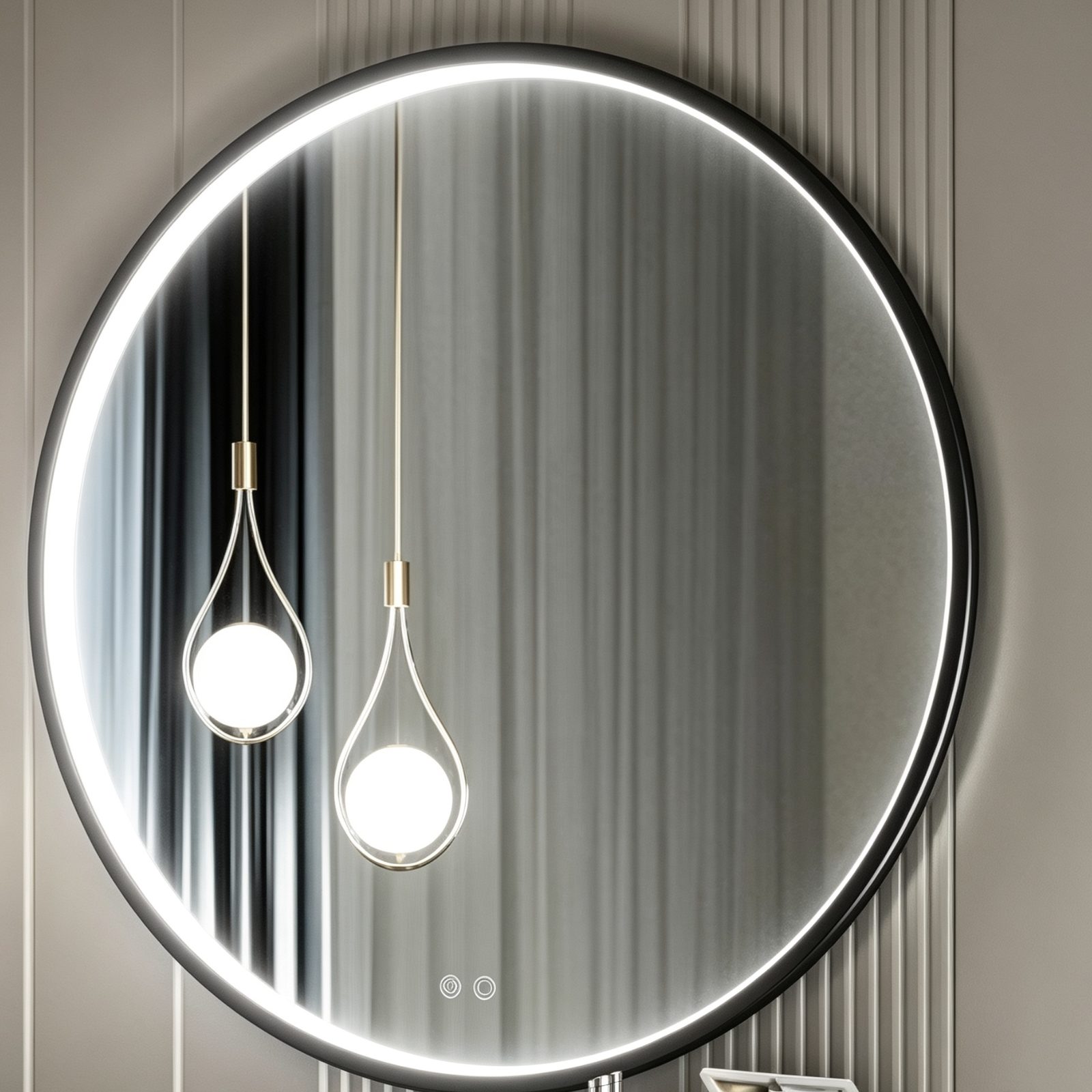 Glorex GLC RD70A402- HSLED(BK) Round LED Bathroom Mirror 700 x 40 (T) mm Black Aluminium Frame Front LED Light