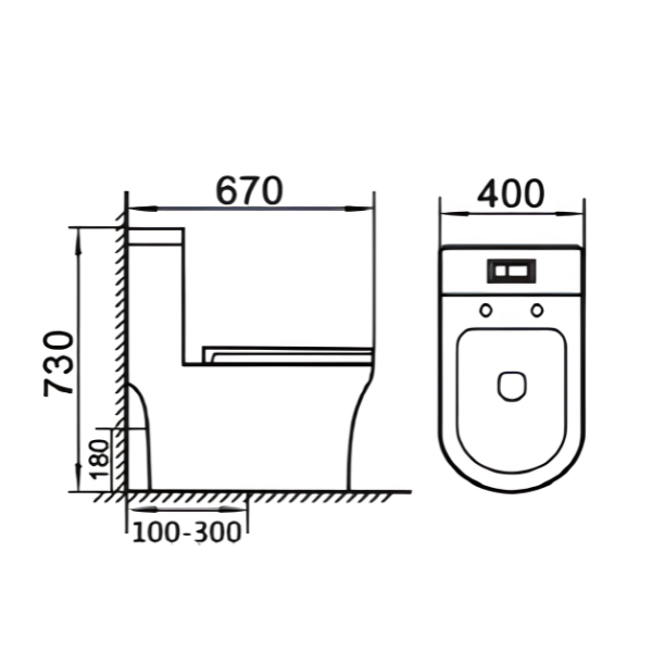 Saniware WC-2100 670mm Rimless One-Piece Washdown Toilet Bowl Sinki Tandas Bilik Mandi with UF Seat Cover S-Trap 200/250mm / P-Trap 180mm Roughing-In