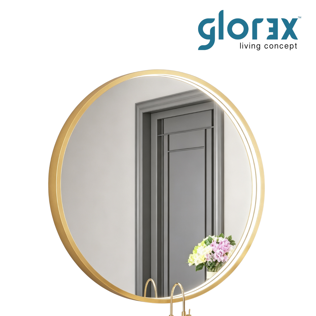 Glorex GLC RD70A402- HSLED(GGD) Round LED Bathroom Mirror 700 x 40 (T) mm Green Gold Aluminium Frame Front LED Light