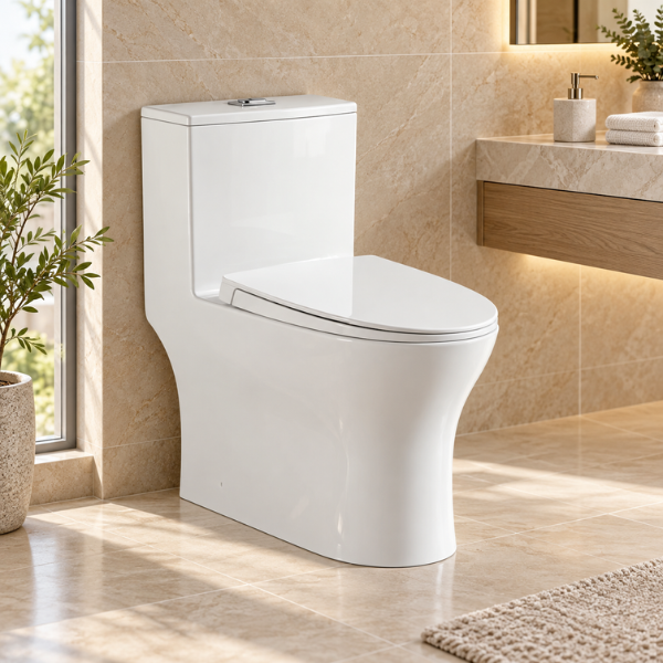 Saniware WC-2100 670mm Rimless One-Piece Washdown Toilet Bowl Sinki Tandas Bilik Mandi with UF Seat Cover S-Trap 200/250mm / P-Trap 180mm Roughing-In