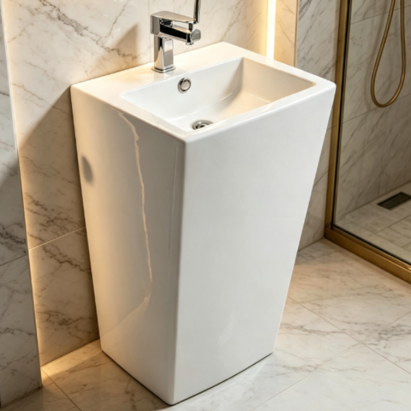Saniware BP-232 510mm Ceramic White Freestanding Pedestal Basin Sinki Tandas Bilik Mandi For Modern Bathroom, Ensuite & Compact Spaces