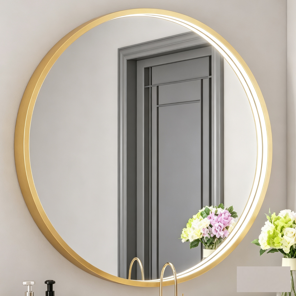 Glorex GLC RD70A402- HSLED(GGD) Round LED Bathroom Mirror 700 x 40 (T) mm Green Gold Aluminium Frame Front LED Light