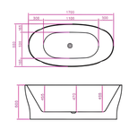 Arris Infinity ars-D8322-170 Varina 1700mm White One-Piece Freestanding Oval Soaking Bathtub for Adults