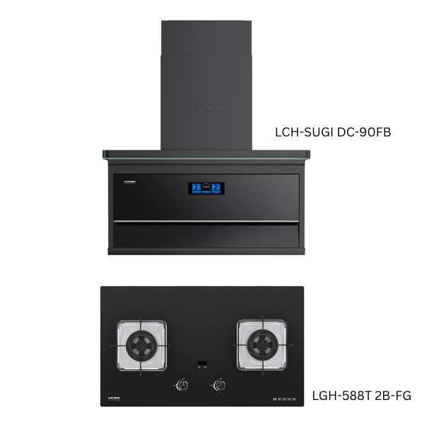 LIVINOX L-Shaped Kitchen Cooker Hood & Gas Hob Combo – LCH-SUGI DC-90FB