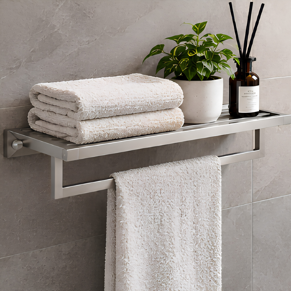 Onimi S1415M 625mm Wall-Mounted Matt Finish Towel Shelf with Towel Rail