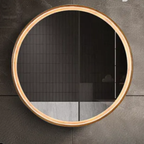 Glorex GLC RD70W-HSLED(WT) Round LED Mirror 700 x 50 (T) mm Walnut Rubber Wood Frame Backlit LED Light