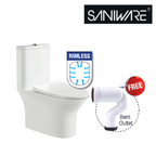 Saniware WC-2400 670mm Rimless One-Piece Washdown Toilet Bowl Sinki Tandas Bilik Mandi Horizontal Outlet 100-300mm with Free Bent Outlet