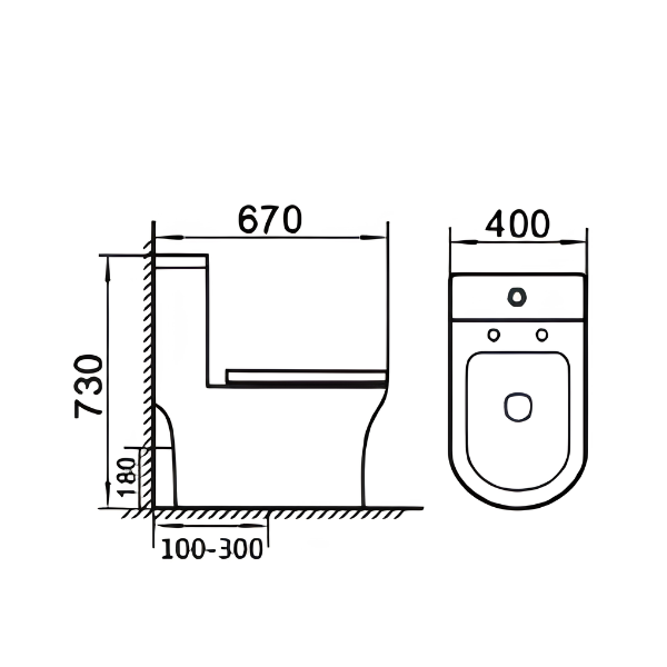 Saniware WC-2400 670mm Rimless One-Piece Washdown Toilet Bowl Sinki Tandas Bilik Mandi Horizontal Outlet 100-300mm with Free Bent Outlet