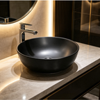 Saniware WB-2018-MB 420mm Matt Black Round Above Counter Art Basin Sinki Tandas Bilik Mandi For Modern Vanity, Luxury Bathroom & Renovation Projects