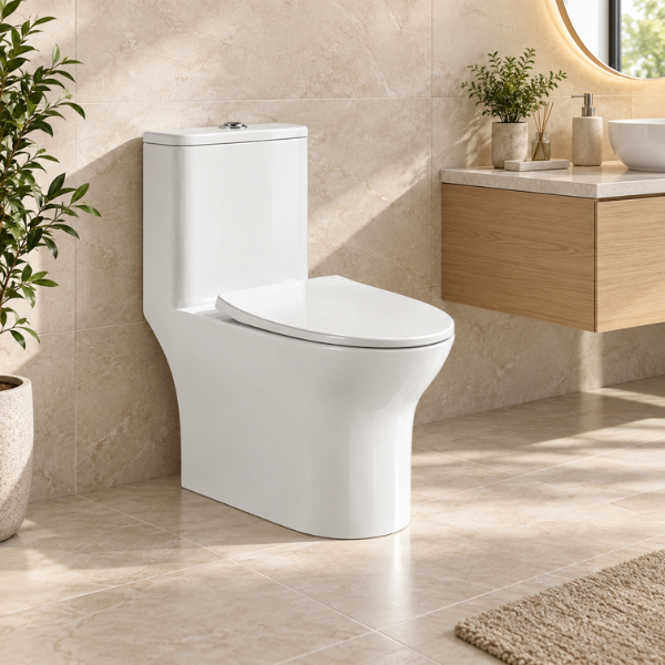 Saniware WC-2400 670mm Rimless One-Piece Washdown Toilet Bowl Sinki Tandas Bilik Mandi Horizontal Outlet 100-300mm with Free Bent Outlet