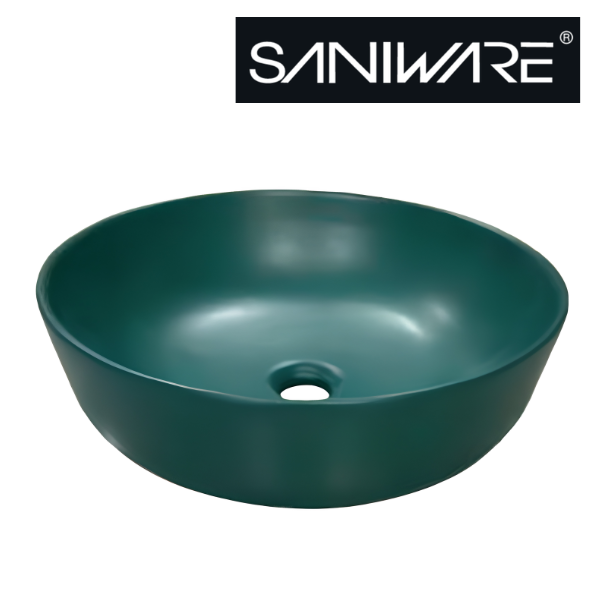 Saniware WB-2018-MDG 420mm Matt Dark Green Round Above Counter Art Basin Sinki Tandas Bilik Mandi For Modern Vanity, Nature-Style Bathroom & Renovation Projects