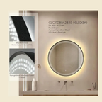 Glorex GLC RD80A282ISHSLED(BK) LED Dotted Design Round Mirror 800mm Diameter Black Aluminium Frame Slanted Profile Front + Back LED Light