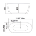 Arris Infinity ars - 3416 / ars - 3418 Vila Mora 1600mm / 1800mm White One-Piece Freestanding Oval Soaking Bathtub