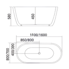 Arris Infinity ars - 3416 / ars - 3418 Vila Mora 1600mm / 1800mm White One-Piece Freestanding Oval Soaking Bathtub