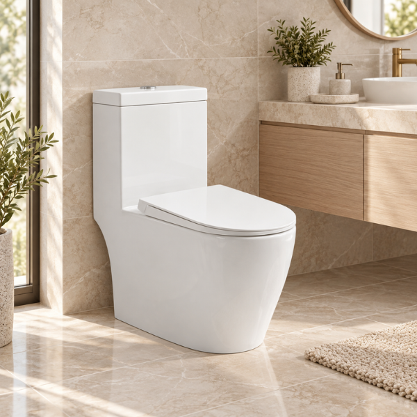 Saniware WC-2500-S250mm 650mm Rimless One-Piece Washdown Toilet Bowl Sinki Tandas Bilik Mandi with UF Seat Cover S-Trap 250mm Roughing-In