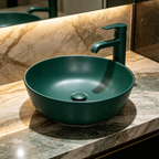 Saniware WB-2018-MDG 420mm Matt Dark Green Round Above Counter Art Basin Sinki Tandas Bilik Mandi For Modern Vanity, Nature-Style Bathroom & Renovation Projects