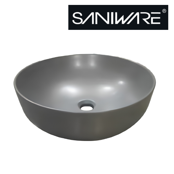 Saniware WB-2018-MLG 420mm Matt Light Grey Round Above Counter Art Basin Sinki Tandas Bilik Mandi For Modern Vanity, Minimalist Bathroom & Renovation Projects