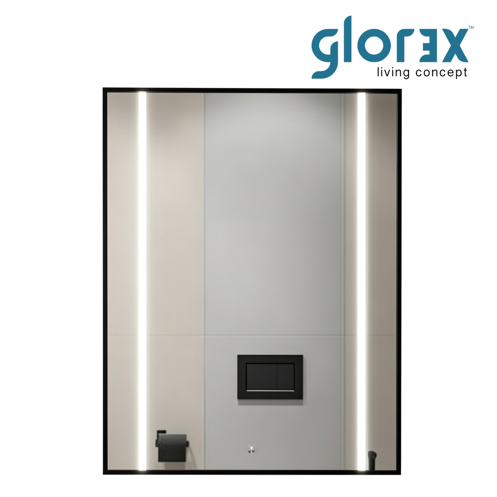 Glorex GLC SR7090A281HSLED(BK) Rectangular LED Mirror 700×900mm Black Aluminium Frame Front LED Light