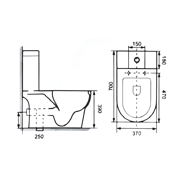 Saniware WC-9319 700mm One-Piece Washdown Toilet Bowl Sinki Tandas Bilik Mandi with UF Seat Cover S-Trap 250mm Roughing-In