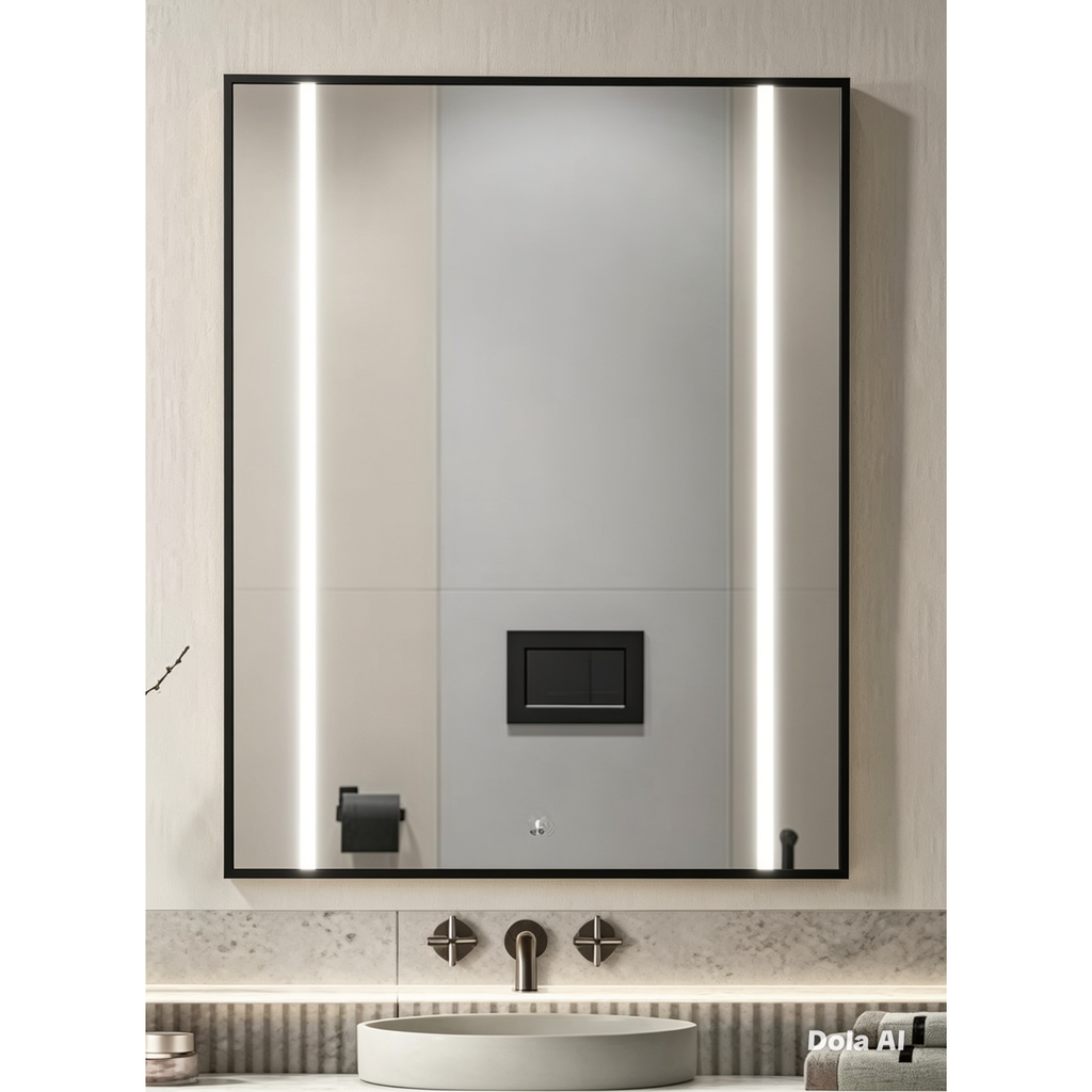 Glorex GLC SR7090A281HSLED(BK) Rectangular LED Mirror 700×900mm Black Aluminium Frame Front LED Light