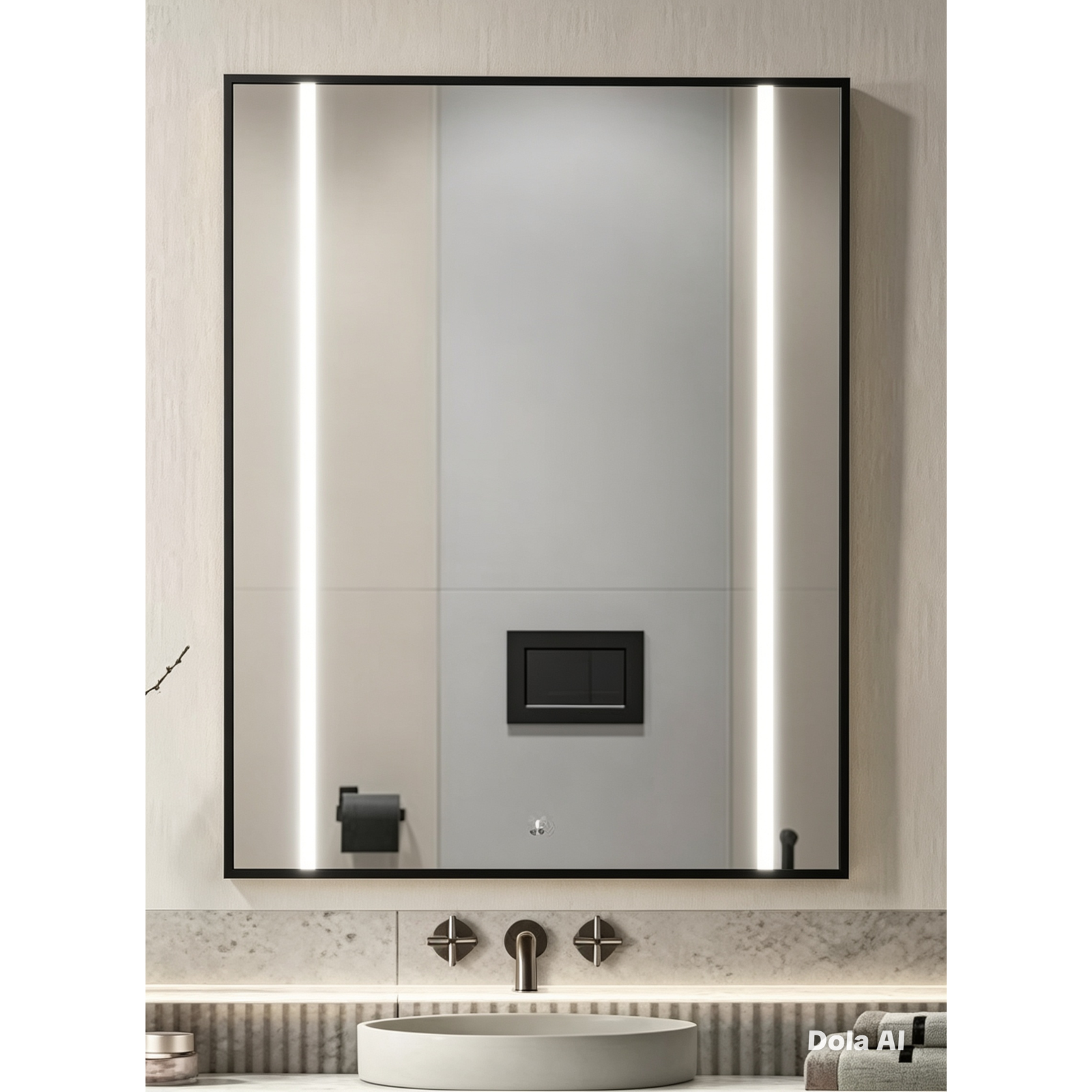 Glorex GLC SR7090A281HSLED(BK) Rectangular LED Mirror 700×900mm Black Aluminium Frame Front LED Light