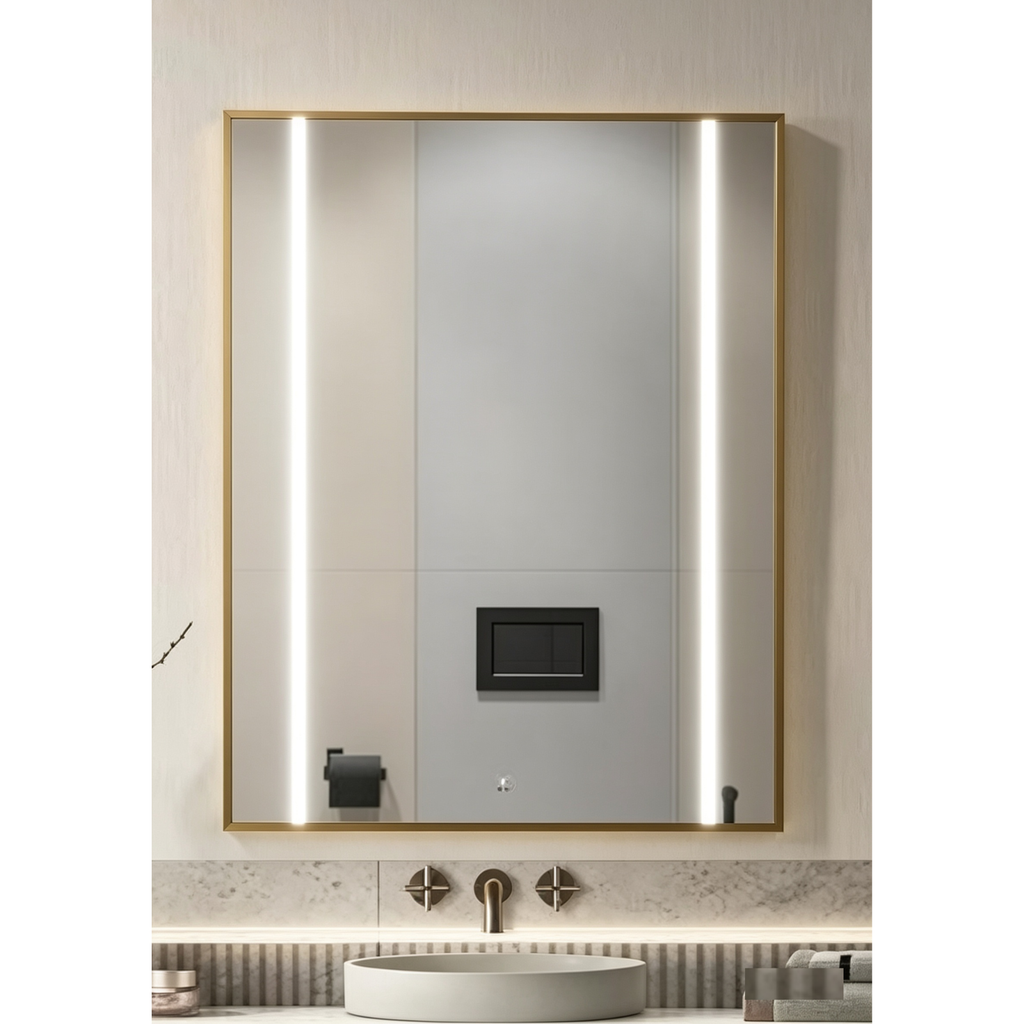 Glorex GLC SR7090A281HSLED(GD) Rectangular LED Mirror 700×900mm Gold Aluminium Frame Front LED Light