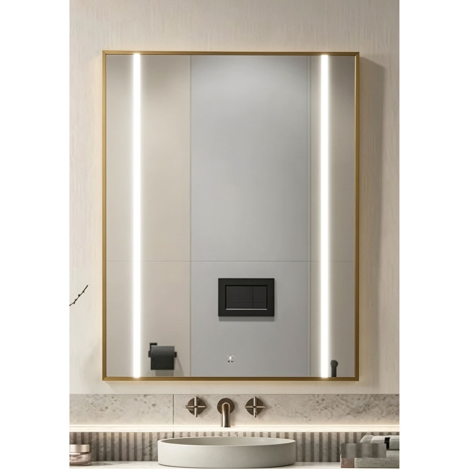 Glorex GLC SR7090A281HSLED(GD) Rectangular LED Mirror 700×900mm Gold Aluminium Frame Front LED Light