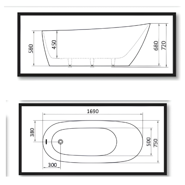 Arris Infinity ars-D8382 Terceira 1480mm / 1680mm White One-Piece Freestanding Oval Soaking Bathtub