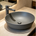 Saniware WB-2018-MG 420mm Matt Grey Round Above Counter Art Basin Sinki Tandas Bilik Mandi For Modern Vanity, Contemporary Bathroom & Renovation Projects