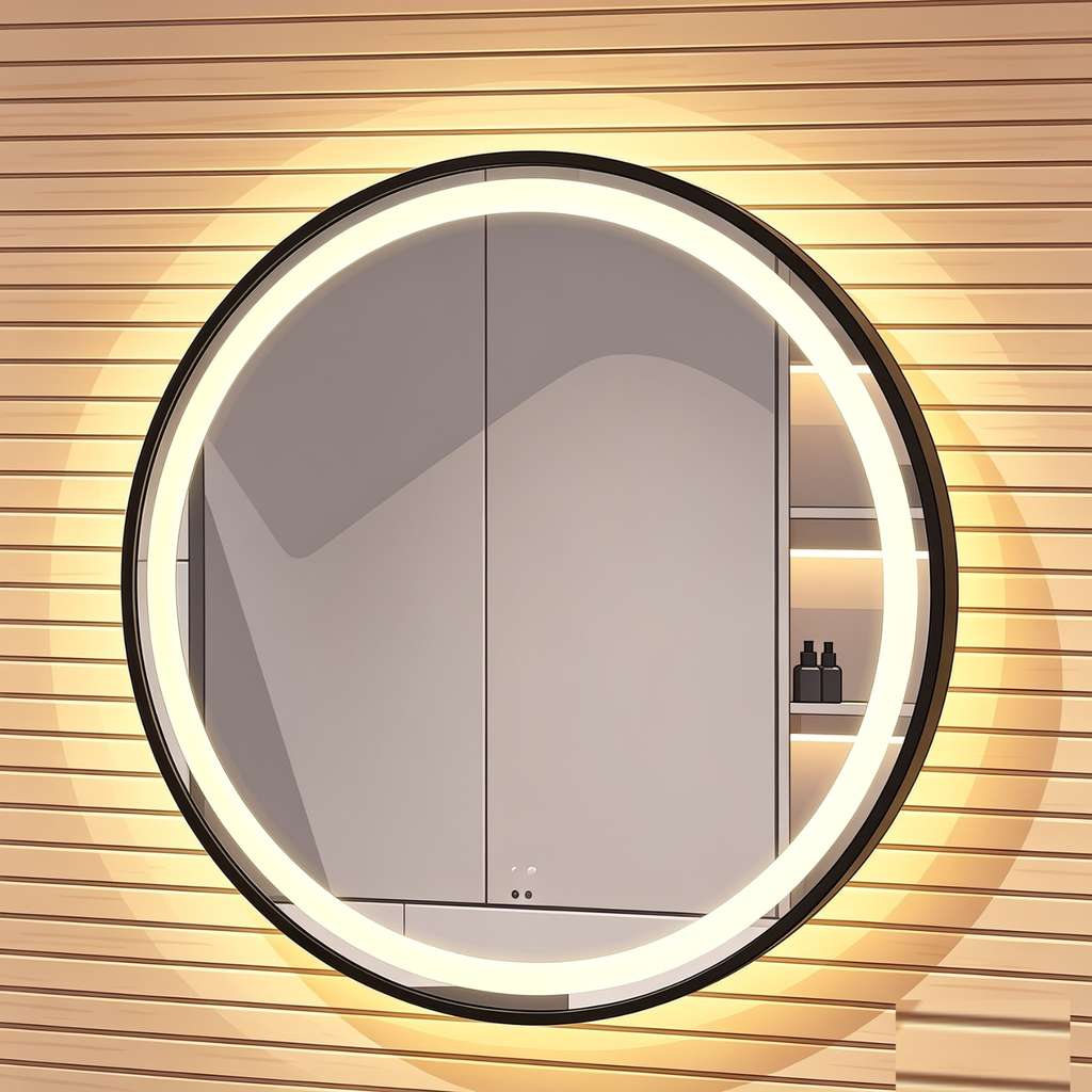 Glorex GLC RD60A281ISHSLED(BK) Round LED Bathroom Mirror Dia.600 x 40 (T) mm Black Aluminium Frame Front + Back LED Light