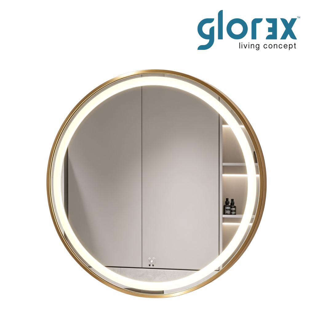 Glorex GLC RD60A281ISHSLED(GD) Round LED Bathroom Mirror Dia.600 x 40 (T) mm Gold Aluminium Frame Front + Back LED Light