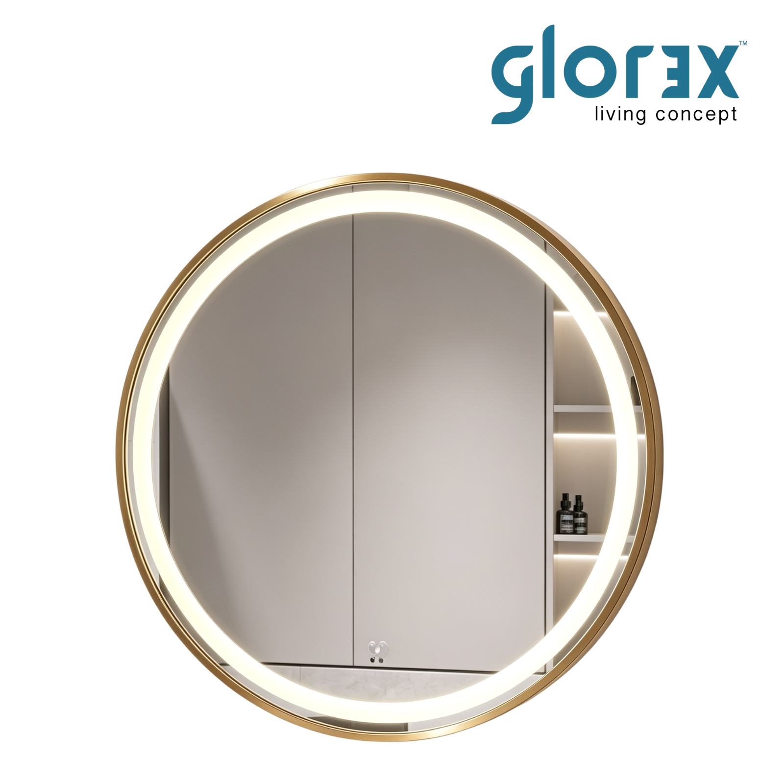 Glorex GLC RD60A281ISHSLED(GD) Round LED Bathroom Mirror Dia.600 x 40 (T) mm Gold Aluminium Frame Front + Back LED Light