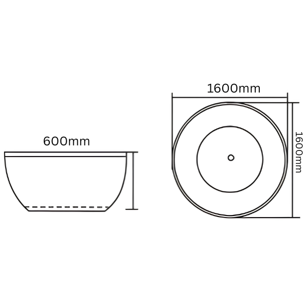 Arris Infinity Circle ars - M1008 1600mm White One-Piece Round Freestanding Soaking Bathtub