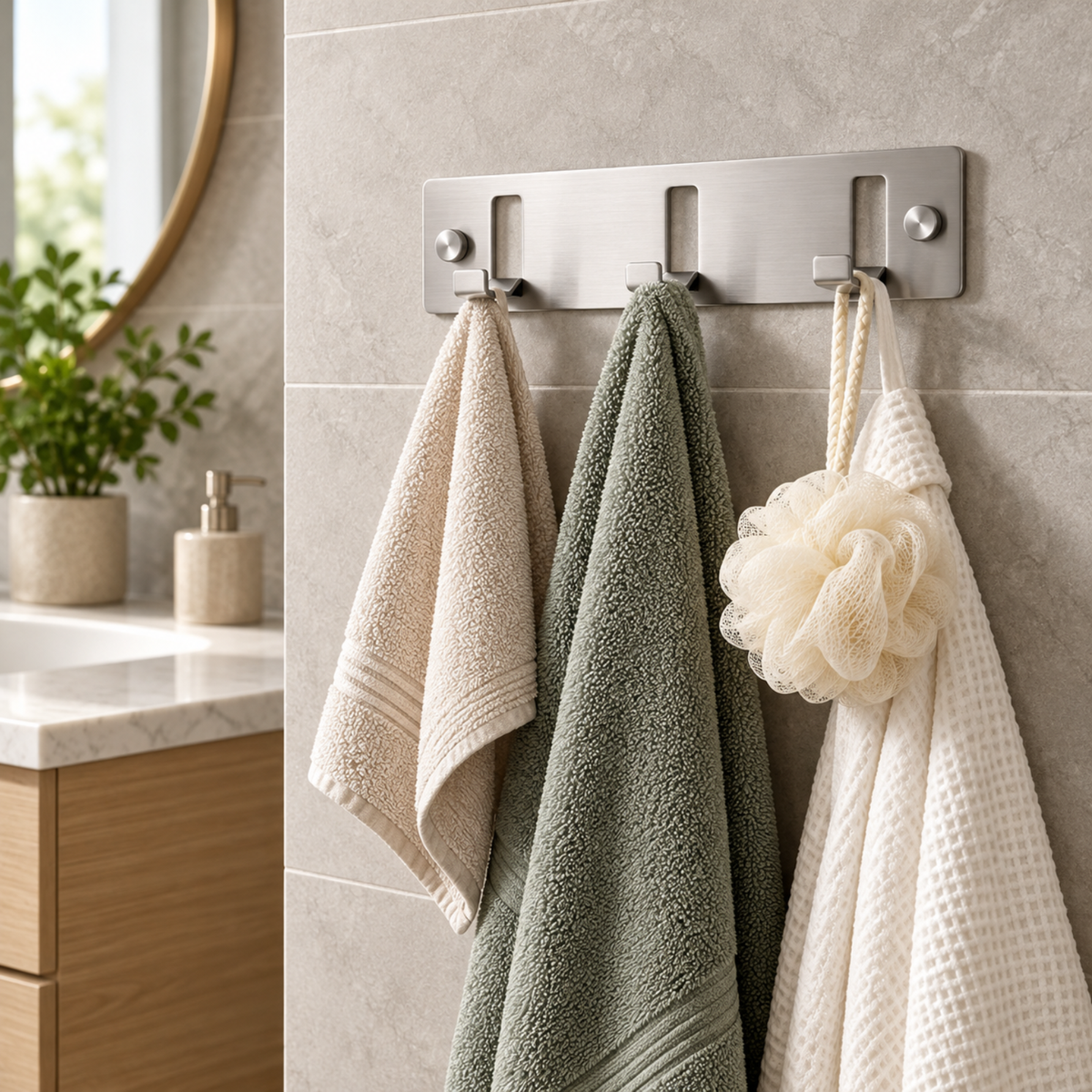 Onimi S1430M 217mm 3 Hooks – Matt Stainless Steel Wall Mounted Bathroom Robe & Towel Hook Rack