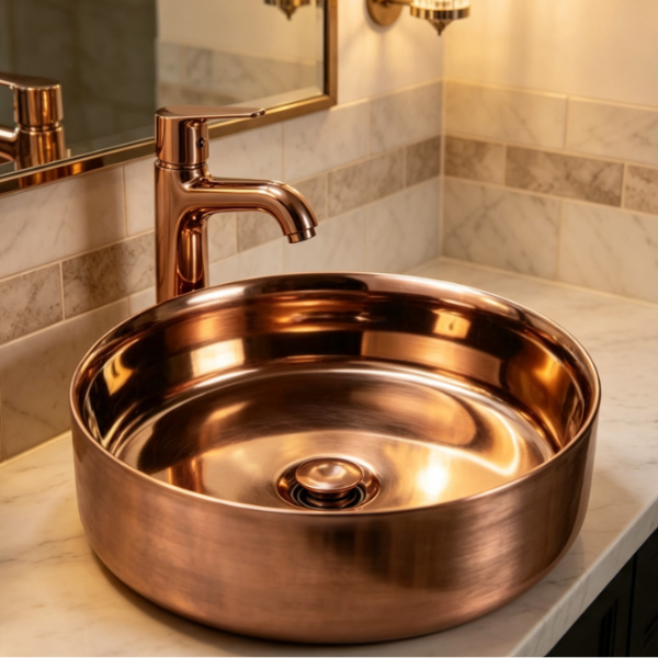 Saniware WB-2015-RG 360mm Rose Gold Round Above Counter Art Basin Sinki Tandas Bilik Mandi For Luxury Vanity, Premium Bathroom & Renovation Projects