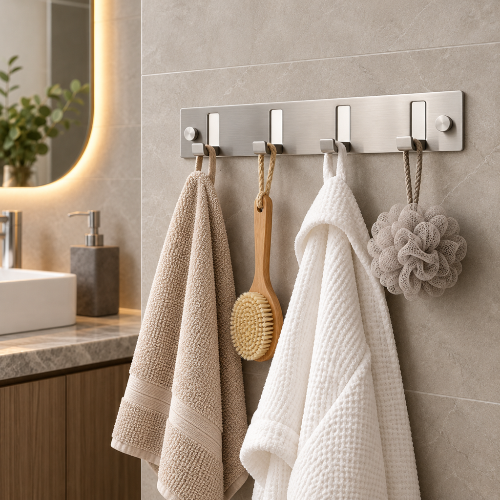 Onimi S1440M 287mm 4 Hooks – Matt Stainless Steel Wall Mounted Bathroom Robe & Towel Hook Rack