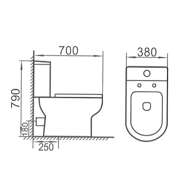 Saniware WC-2103A 700mm Ceramic Two-Piece Washdown Toilet Bowl Sinki Tandas Bilik Mandi S-Trap 250mm / P-Trap 180mm Roughing-In