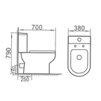 Saniware WC-2103A 700mm Ceramic Two-Piece Washdown Toilet Bowl Sinki Tandas Bilik Mandi S-Trap 250mm / P-Trap 180mm Roughing-In