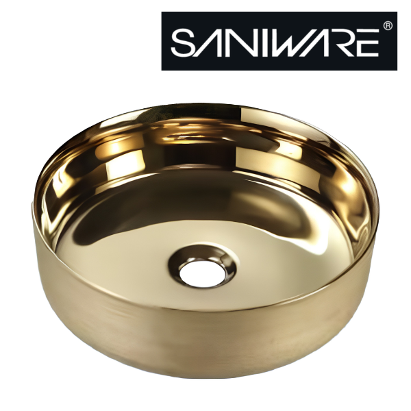 Saniware WB-2015-G 360mm Gold Round Above Counter Art Basin Sinki Tandas Bilik Mandi For Luxury Vanity, Elegant Bathroom & Renovation Projects