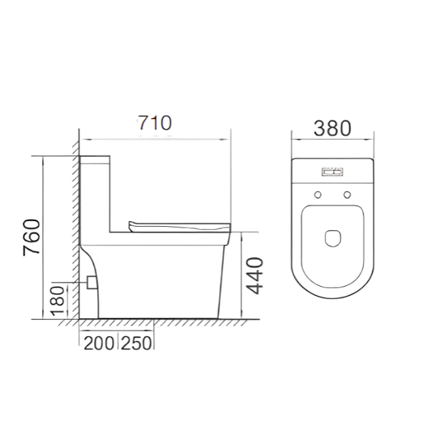 Saniware WC-2076-Black 680mm Ceramic Matte Black One-Piece Washdown Toilet Sinki Tandas Bilik Mandi S-Trap 250mm & P-Trap 180mm Roughing-In For Bathroom Renovation & Modern Homes