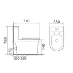 Saniware WC-2076-Black 680mm Ceramic Matte Black One-Piece Washdown Toilet Sinki Tandas Bilik Mandi S-Trap 250mm & P-Trap 180mm Roughing-In For Bathroom Renovation & Modern Homes