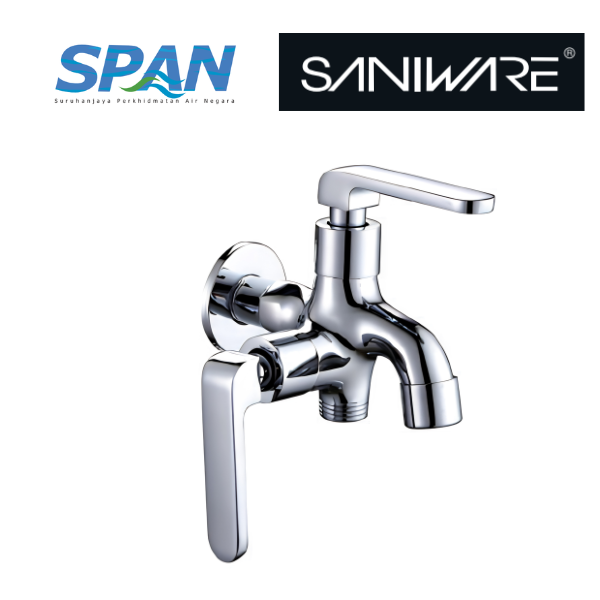 Saniware SWP-BR-3314 Chrome Two Way Tap Suitable for: Utility Sinks, Laundry Areas and Washing Points Requiring Two Outlets
