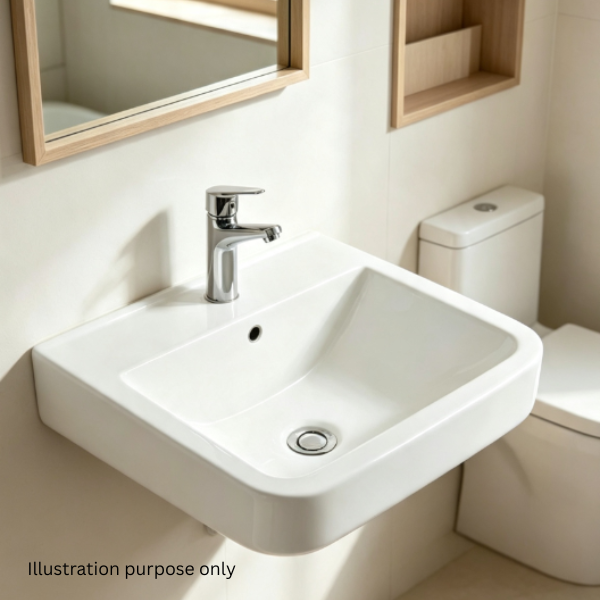 Saniware WB-203 500mm Ceramic White Wall Hung Basin Sinki Tandas Bilik Mandi For Bathroom, Master Bathroom, Family Wash Area & Renovation Projects