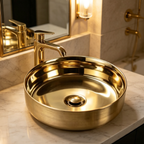 Saniware WB-2015-G 360mm Gold Round Above Counter Art Basin Sinki Tandas Bilik Mandi For Luxury Vanity, Elegant Bathroom & Renovation Projects