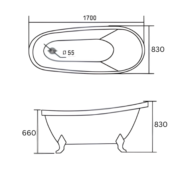 Arris Infinity ars-M1069-7 1700mm White One-Piece Freestanding Slipper Soaking Bathtub