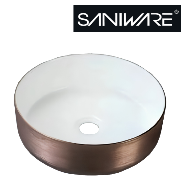 Saniware WB-2016-RG 360mm Rose Gold Rim with White Inner Round Above Counter Art Basin Sinki Tandas Bilik Mandi For Modern Luxury Vanity & Renovation Projects