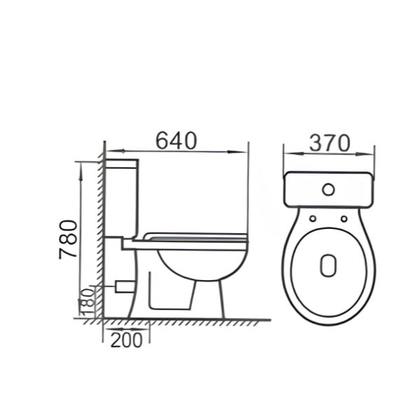 Saniware WC-2110A 640mm Ceramic Two-Piece Washdown Toilet Bowl Sinki Tandas Bilik Mandi S-Trap 200mm / 250mm Roughing-In